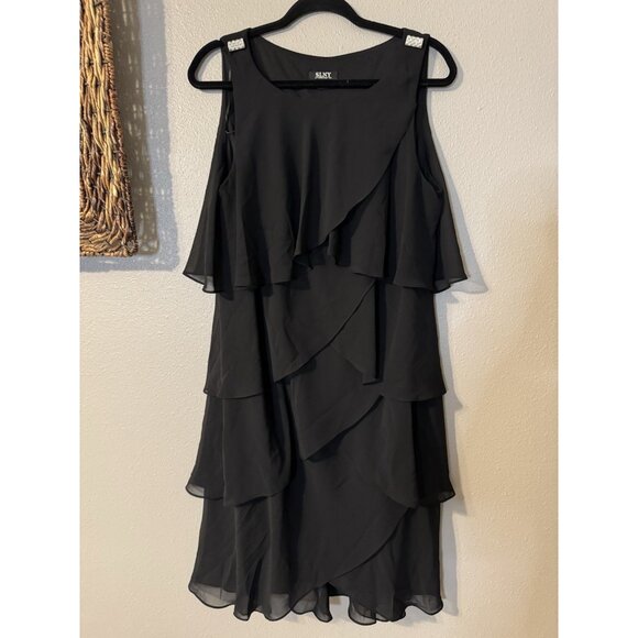 SLNY Party Dress Women’s 14W Black Crystal Ruffled Tier Semi-Formal Flowy NEW - Picture 9 of 9